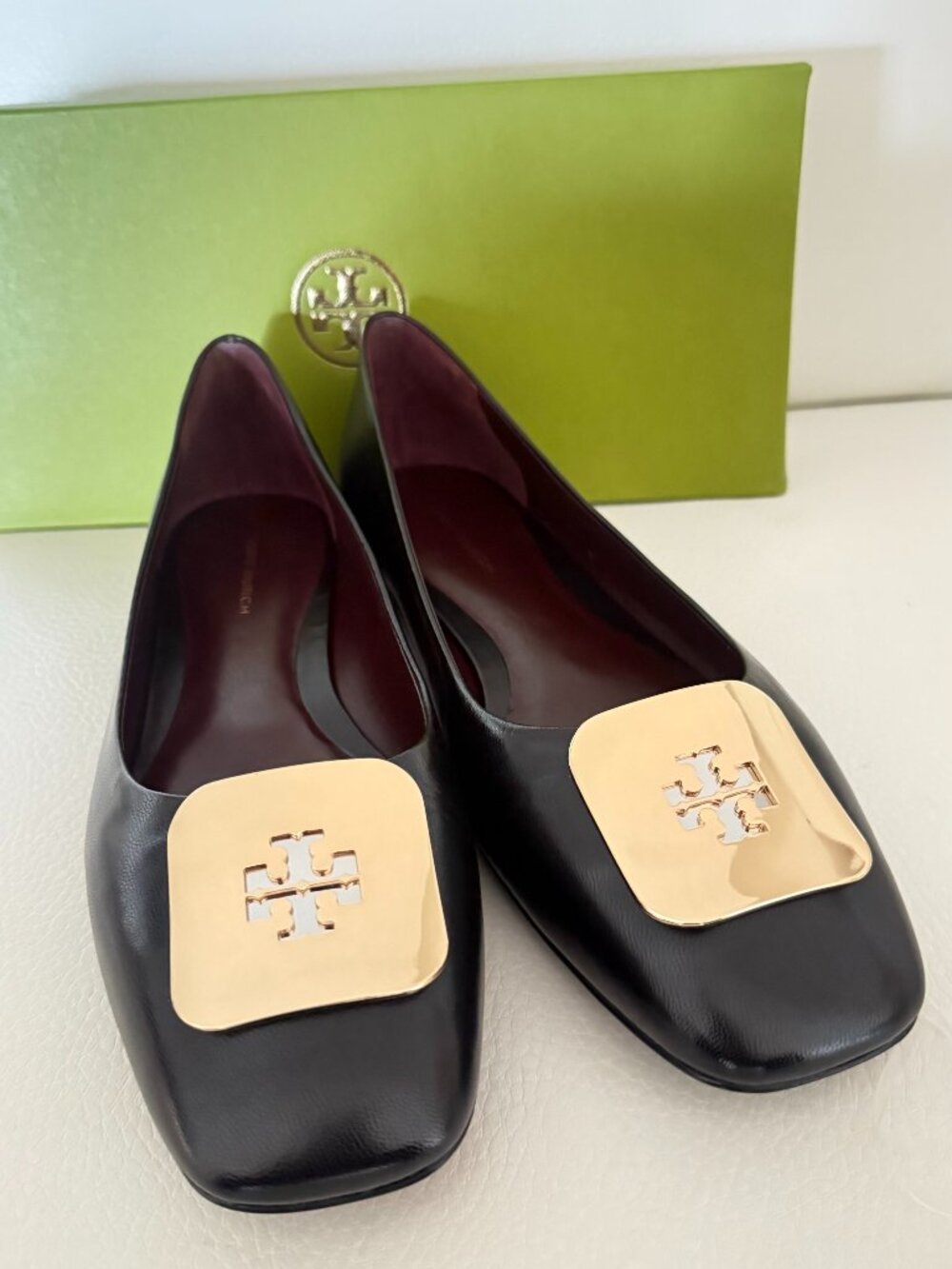 NIB TORY BURCH GEORGIA BALLET FLAT SHOES SIZE 7 BLACK GOAT LEATHER $268 W BAG